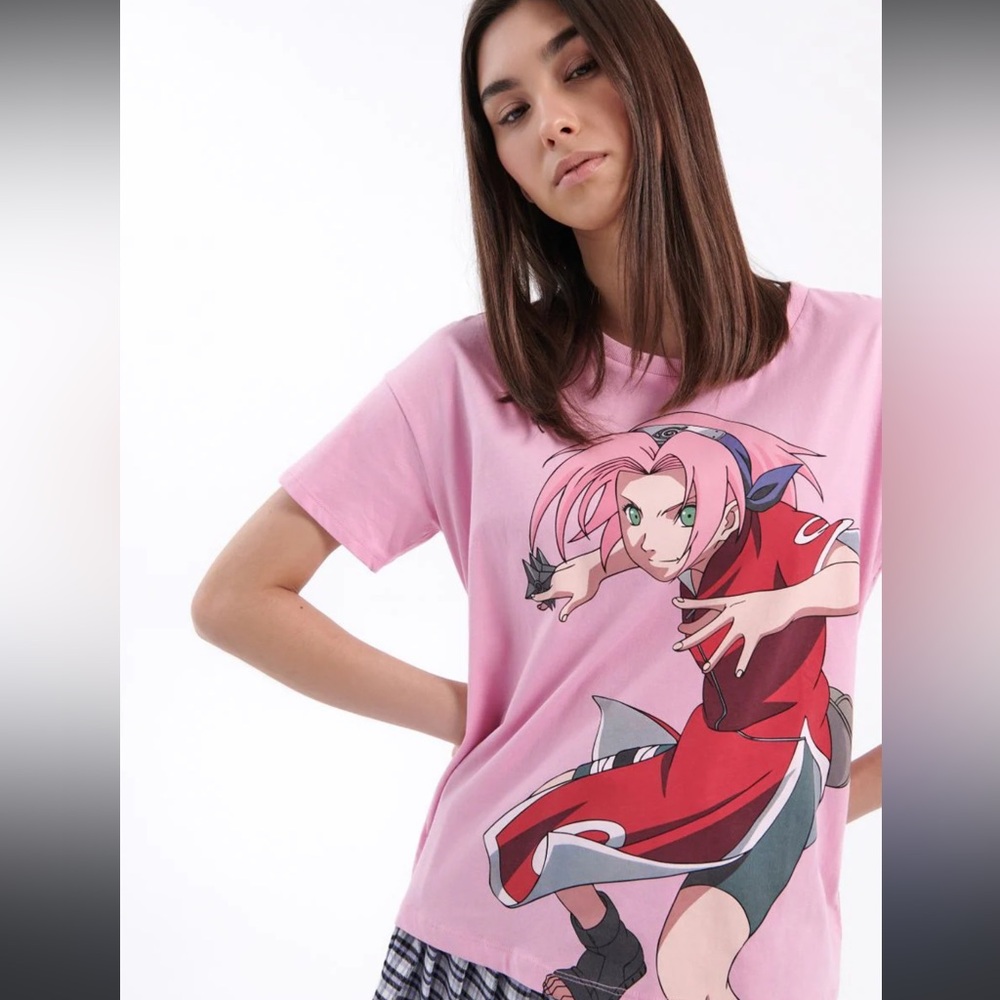 Naruto Shippuden Sakura Haruno Pink Graphic Tee L Animecore Y2K Otaku